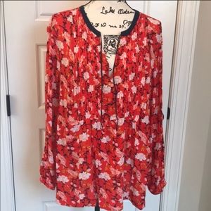 Red Floral Women’s Blouse XXL EUC